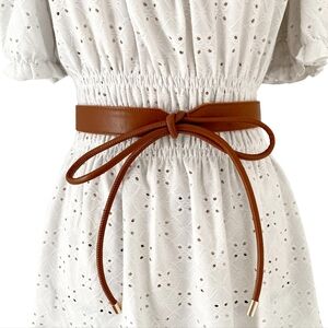 Minimalist Skinny brown boho faux leather waist self tie wrap belt